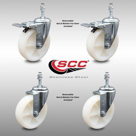 Service Caster 5 Inch SS Nylon Wheel 10mm Threaded Stem Caster Total Lock Brake SCC, 2PK SCC-SSTSTTL20S514-NYS-M1015-2-S-2